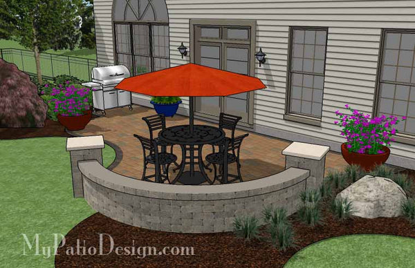 Curvy, Affordable Patio Design with Seat Wall 4