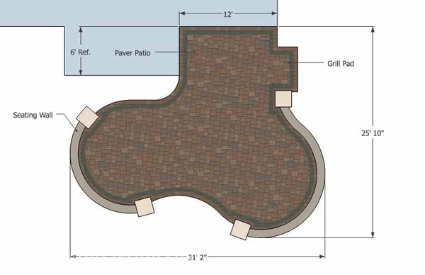 Curvy Backyard Patio Design with Seat Wall 1