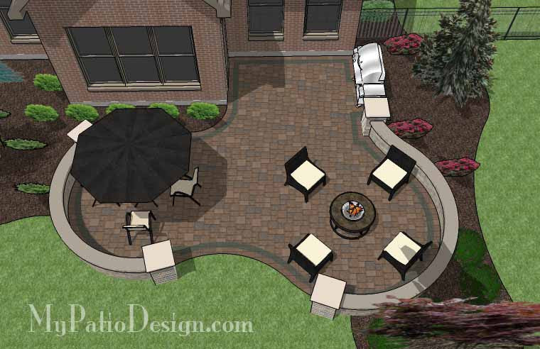 Curvy Backyard Patio Design with Seat Wall 2