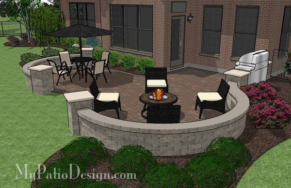 Curvy Backyard Patio Design with Seat Wall 4