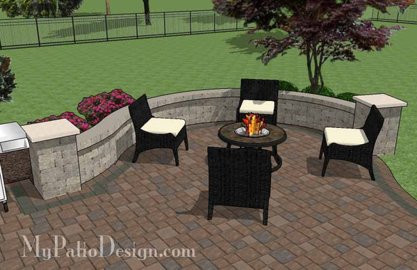 Curvy Backyard Patio Design with Seat Wall 6