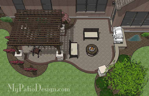 Curvy Brick Patio Design with Pergola 1