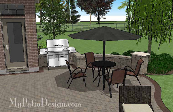 Curvy Brick Patio Design with Seat Wall 6