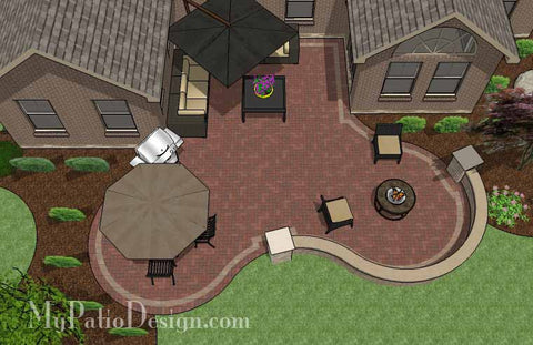 Curvy Courtyard Patio Design with Seating Wall 2