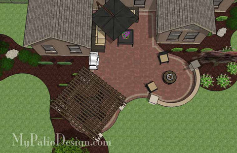 Curvy Courtyard Patio Design with Seating Wall and Pergola 2