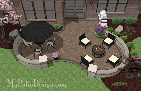 Curvy Patio Design with Seat Wall 2