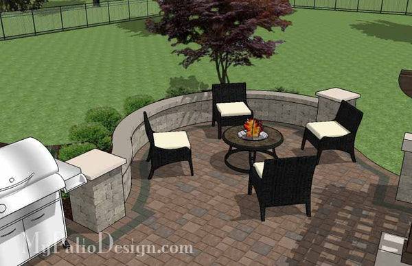 Curvy Patio Design with Seat Wall and Pergola 6