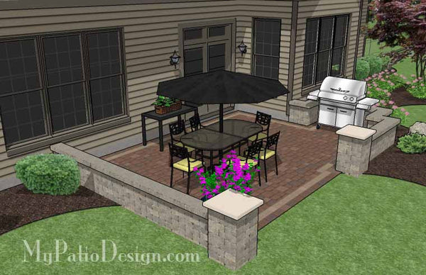 DIY Rectangular Patio Design with Seating Walls 3