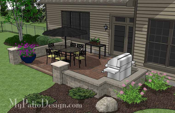 DIY Rectangular Patio Design with Seating Walls 4