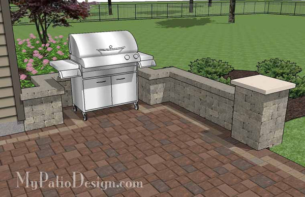 DIY Rectangular Patio Design with Seating Walls 7