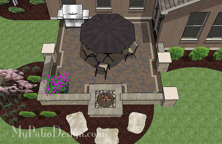 320 DIY Square Outdoor Living Design with Fire Pit