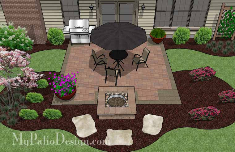 DIY Square Patio Design with Fire Pit 2