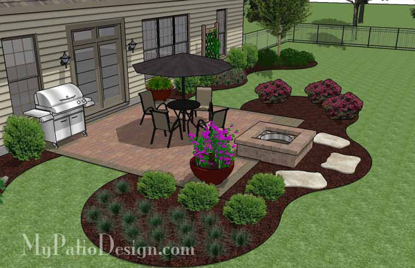 DIY Square Patio Design with Fire Pit 3