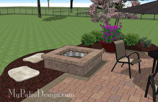 DIY Square Patio Design with Fire Pit 4