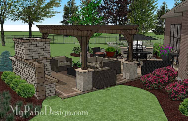 Dreamy Fireplace Patio Design with Pergola 4
