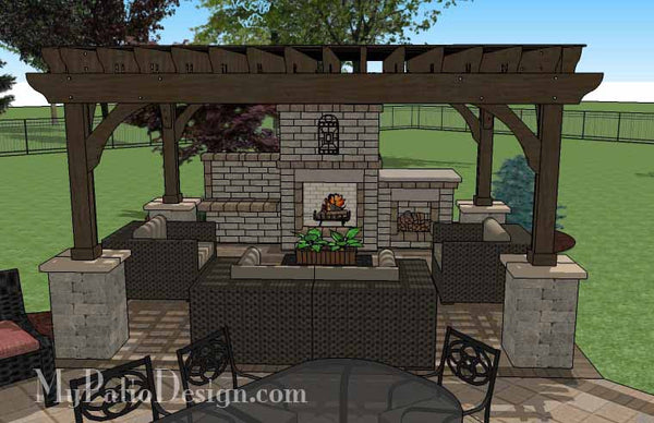 Dreamy Fireplace Patio Design with Pergola 6