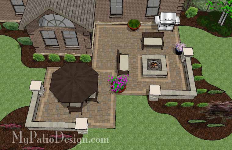 Fun Family Patio Design with Seating Walls 2