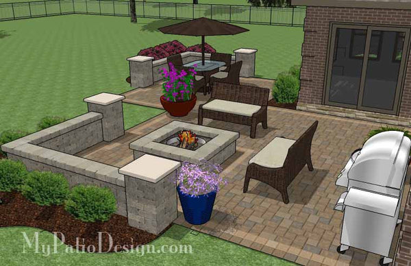Fun Family Patio Design with Seating Walls 5