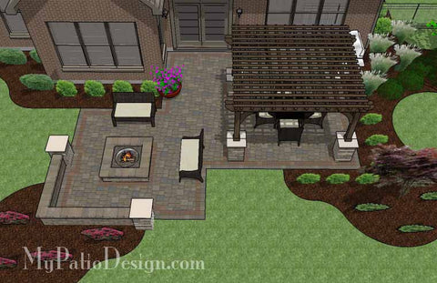 Fun Fire Pit Patio Design with Pergola 2