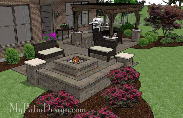 Fun Fire Pit Patio Design with Pergola 3
