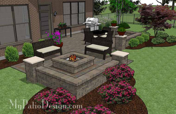 Fun Fire Pit Patio Design with Seat Walls 3