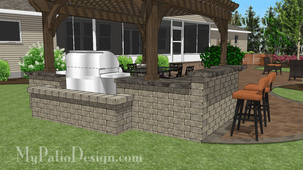Grill Station with Bar and Pergola Design #2