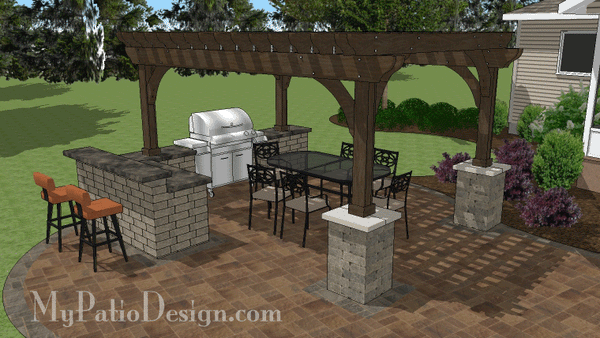 Grill Station with Bar and Pergola Design #3