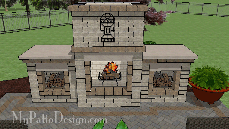 Outdoor Fireplace Design with 2 Wood Boxes Downloadable Plan –  MyPatioDesign.com