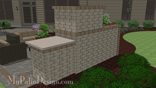 Outdoor Fireplace Design with Wood Box and Bench #5