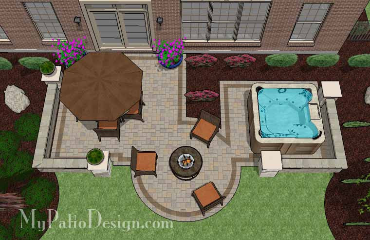 Hot Tub Patio Design with Seat Walls 2