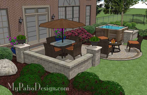 Hot Tub Patio Design with Seat Walls 3
