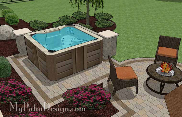 Hot Tub Patio Design with Seat Walls 7