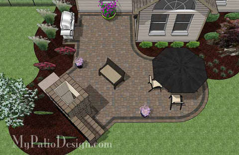 L Shaped Patio Design with Fireplace 2