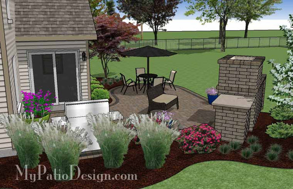 L Shaped Patio Design with Fireplace 4