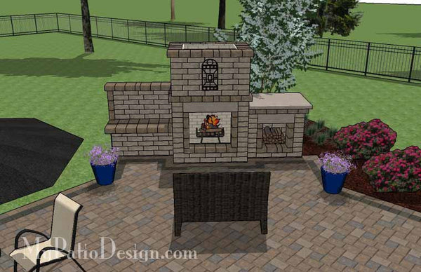 L Shaped Patio Design with Fireplace 6
