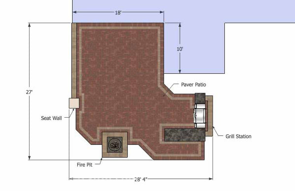 Large Brick Patio Design with Grill Station-Bar and Fire Pit 1