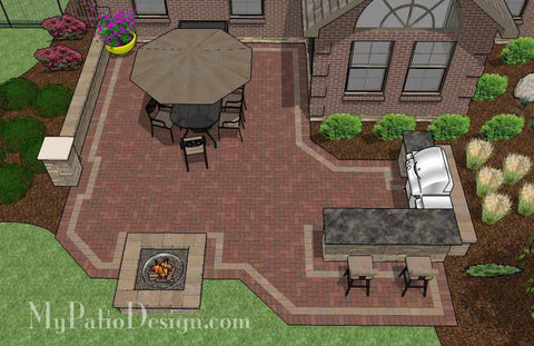 Large Brick Patio Design with Grill Station-Bar and Fire Pit 2