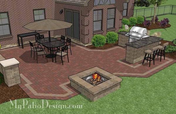 Large Brick Patio Design with Grill Station-Bar and Fire Pit 3