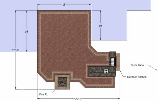 Large Courtyard Brick Patio Design with Outdoor Kitchen and Fire Pit 1