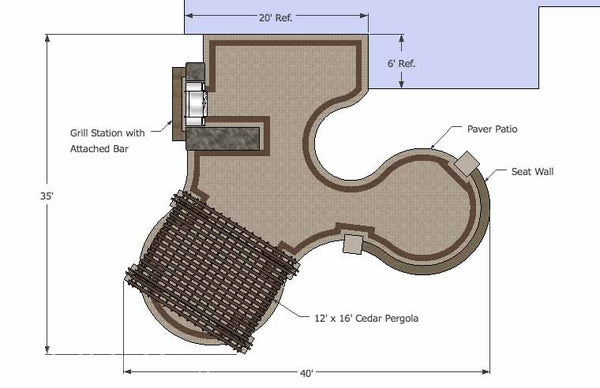 Large Curvy Outdoor Living Design with Pergola 1