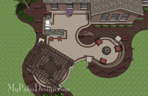 Large Curvy Outdoor Living Design with Pergola 2