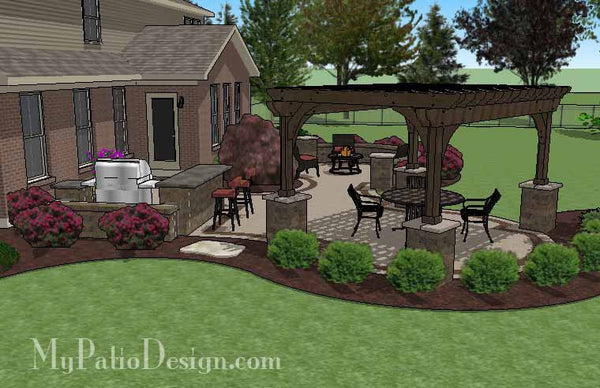 Large Curvy Outdoor Living Design with Pergola 3