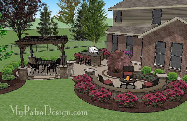 Large Curvy Outdoor Living Design with Pergola 4