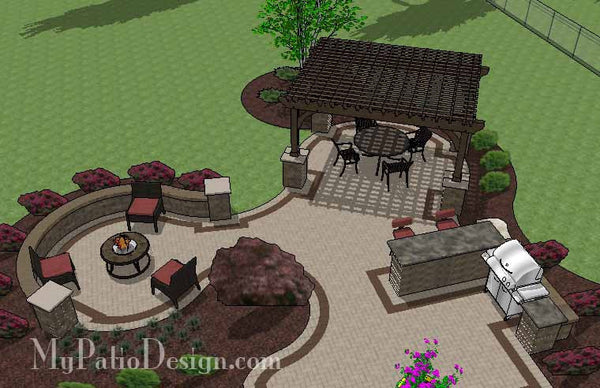 Large Curvy Outdoor Living Design with Pergola 5