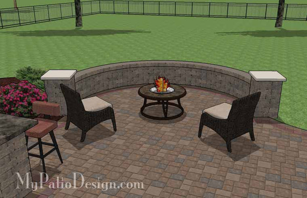 Large Curvy Patio Design with Grill Station, Pergola and Seat Wall 6