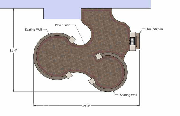 Large Curvy Patio Design with Grill Station and Seat Wall 1