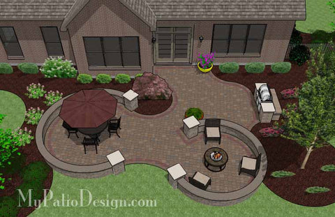 Large Curvy Patio Design with Grill Station and Seat Wall 2