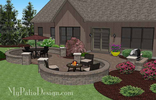 Large Curvy Patio Design with Grill Station and Seat Wall 4