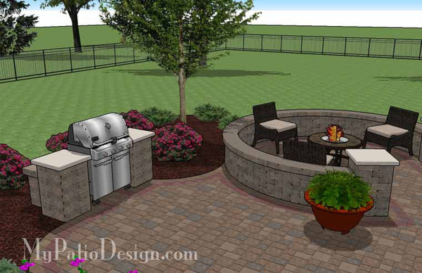 Large Curvy Patio Design with Grill Station and Seat Wall 5