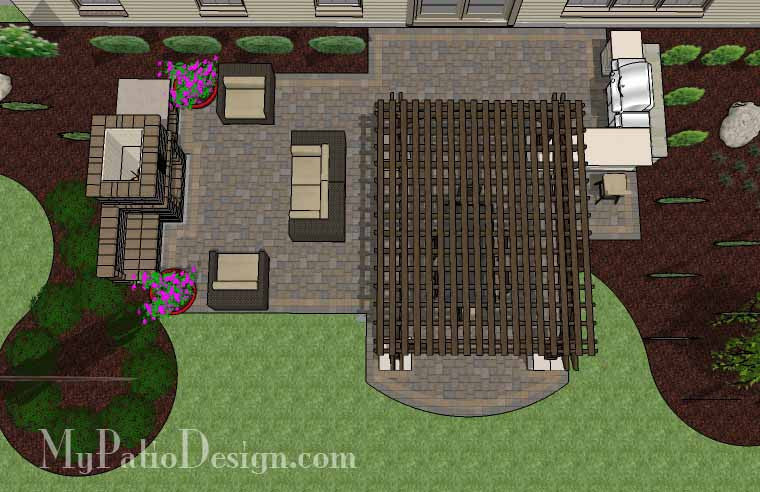 Large Outdoor Living Design with Pergola and Fireplace 2